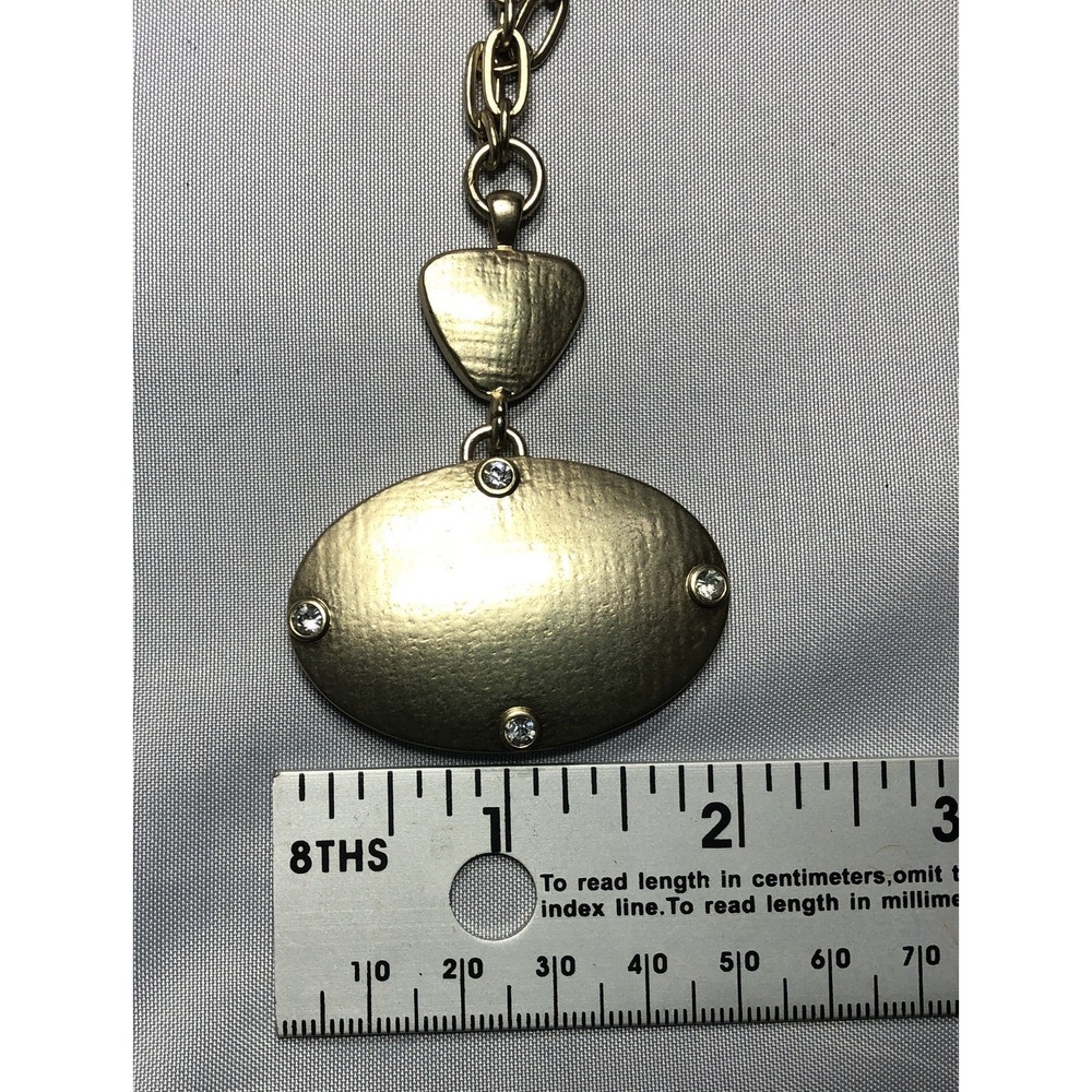Signed CHICO'S Gold tone Rhinestones Double Side Pendant on 20" Chain Necklace - Picture 9 of 9